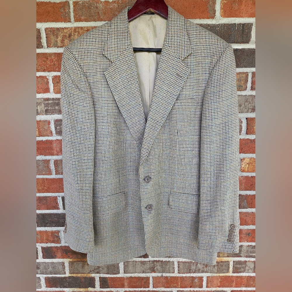 Vintage Oscar de la Renta Men's Tailored  Houndstooth Silk/Wool/Linen Jacket 38R
